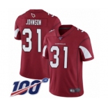 Men's Arizona Cardinals #31 David Johnson Red Team Color Vapor Untouchable Limited Player 100th Season Football Jersey