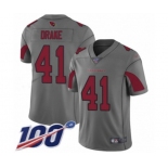 Men's Arizona Cardinals #41 Kenyan Drake Limited Silver Inverted Legend 100th Season Football Jersey