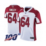 Men's Arizona Cardinals #64 J.R. Sweezy White Vapor Untouchable Limited Player 100th Season Football Jersey