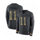 Men's Nike Arizona Cardinals #11 Larry Fitzgerald Limited Black Salute to Service Therma Long Sleeve NFL Jersey