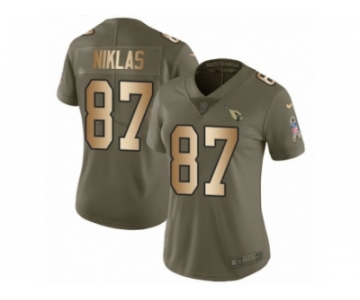 Women Nike Arizona Cardinals #87 Troy Niklas Limited Olive Gold 2017 Salute to Service NFL Jersey