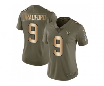 Women Nike Arizona Cardinals #9 Sam Bradford Olive Gold Stitched NFL Limited 2017 Salute to Service Jersey