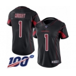 Women's Arizona Cardinals #1 Kyler Murray Limited Black Rush Vapor Untouchable 100th Season Football Jersey