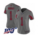 Women's Arizona Cardinals #1 Kyler Murray Limited Silver Inverted Legend 100th Season Football Jersey