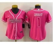 Women's Arizona Cardinals #1 Kyler Murray Pink With Patch Cool Base Stitched Baseball Jersey