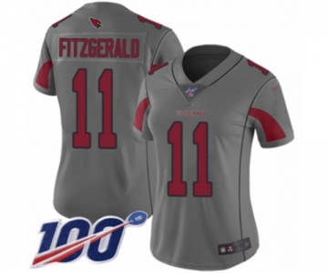 Women's Arizona Cardinals #11 Larry Fitzgerald Limited Silver Inverted Legend 100th Season Football Jersey