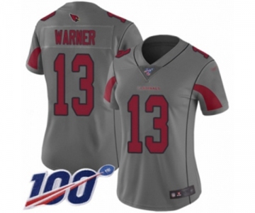 Women's Arizona Cardinals #13 Kurt Warner Limited Silver Inverted Legend 100th Season Football Jersey