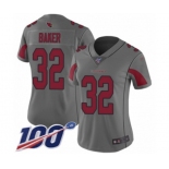 Women's Arizona Cardinals #32 Budda Baker Limited Silver Inverted Legend 100th Season Football Jersey