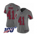 Women's Arizona Cardinals #41 Kenyan Drake Limited Silver Inverted Legend 100th Season Football Jersey