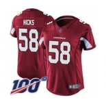 Women's Arizona Cardinals #58 Jordan Hicks Red Team Color Vapor Untouchable Limited Player 100th Season Football Jersey