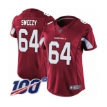 Women's Arizona Cardinals #64 J.R. Sweezy Red Team Color Vapor Untouchable Limited Player 100th Season Football Jersey