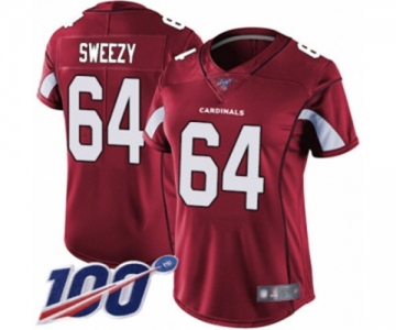 Women's Arizona Cardinals #64 J.R. Sweezy Red Team Color Vapor Untouchable Limited Player 100th Season Football Jersey