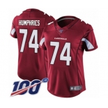 Women's Arizona Cardinals #74 D.J. Humphries Red Team Color Vapor Untouchable Limited Player 100th Season Football Jersey