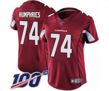 Women's Arizona Cardinals #74 D.J. Humphries Red Team Color Vapor Untouchable Limited Player 100th Season Football Jersey