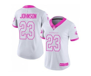 Women's Nike Arizona Cardinals #23 Chris Johnson White Pink Stitched NFL Limited Rush Fashion Jersey