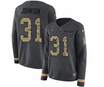 Women's Nike Arizona Cardinals #31 David Johnson Limited Black Salute to Service Therma Long Sleeve NFL Jersey