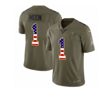 Men Nike Tennessee Titans #1 Warren Moon Limited Olive USA Flag 2017 Salute to Service NFL Jersey