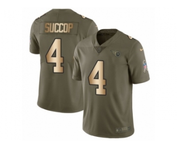 Men Nike Tennessee Titans #4 Ryan Succop Limited Olive Gold 2017 Salute to Service NFL Jersey