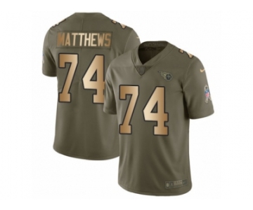 Men Nike Tennessee Titans #74 Bruce Matthews Limited Olive Gold 2017 Salute to Service NFL Jersey