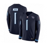 Men's Nike Tennessee Titans #1 Warren Moon Limited Navy Blue Therma Long Sleeve NFL Jersey