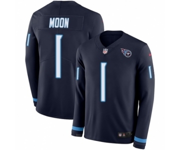 Men's Nike Tennessee Titans #1 Warren Moon Limited Navy Blue Therma Long Sleeve NFL Jersey