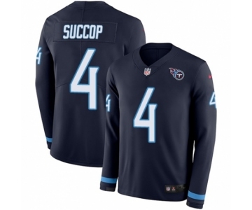 Men's Nike Tennessee Titans #4 Ryan Succop Limited Navy Blue Therma Long Sleeve NFL Jersey