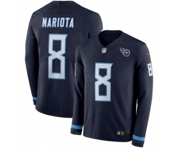 Men's Nike Tennessee Titans #8 Marcus Mariota Limited Navy Blue Therma Long Sleeve NFL Jersey