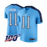 Men's Tennessee Titans #11 A.J. Brown Limited Light Blue Rush Vapor Untouchable 100th Season Football Jersey