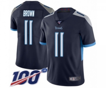 Men's Tennessee Titans #11 A.J. Brown Navy Blue Team Color Vapor Untouchable Limited Player 100th Season Football Jersey