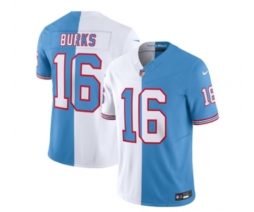 Men's Tennessee Titans #16 Treylon Burks White Blue 2023 F.U.S.E. Split Vapor Limited Throwback Football Stitched Jersey