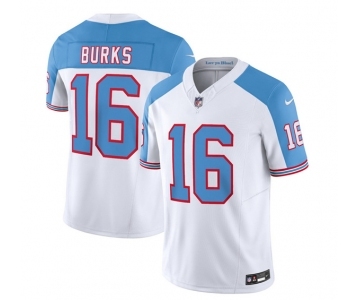 Men's Tennessee Titans #16 Treylon Burks White Blue 2023 F.U.S.E. Vapor Limited Throwback Football Stitched Jersey