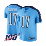 Men's Tennessee Titans #17 Ryan Tannehill Limited Light Blue Rush Vapor Untouchable 100th Season Football Jersey