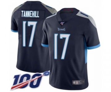 Men's Tennessee Titans #17 Ryan Tannehill Navy Blue Team Color Vapor Untouchable Limited Player 100th Season Football Jersey