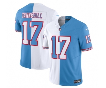 Men's Tennessee Titans #17 Ryan Tannehill White Blue 2023 F.U.S.E. Split Vapor Limited Throwback Football Stitched Jersey