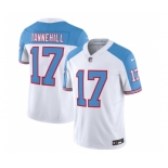 Men's Tennessee Titans #17 Ryan Tannehill White Blue 2023 F.U.S.E. Vapor Limited Throwback Football Stitched Jersey