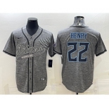 Men's Tennessee Titans #22 Derrick Henry Grey Gridiron With Patch Cool Base Stitched Baseball Jersey