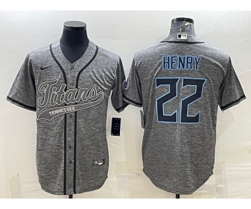 Men's Tennessee Titans #22 Derrick Henry Grey Gridiron With Patch Cool Base Stitched Baseball Jersey