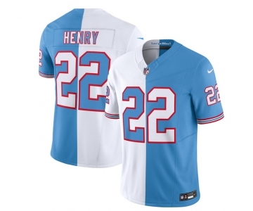 Men's Tennessee Titans #22 Derrick Henry White Blue 2023 F.U.S.E. Split Vapor Limited Throwback Football Stitched Jersey