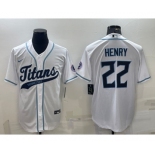 Men's Tennessee Titans #22 Derrick Henry White With Patch Cool Base Stitched Baseball Jersey