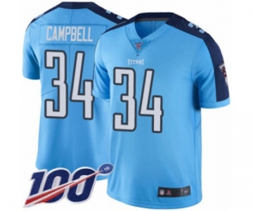 Men's Tennessee Titans #34 Earl Campbell Limited Light Blue Rush Vapor Untouchable 100th Season Football Jersey