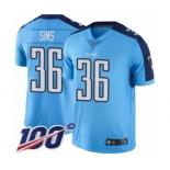 Men's Tennessee Titans #36 LeShaun Sims Limited Light Blue Rush Vapor Untouchable 100th Season Football Jersey