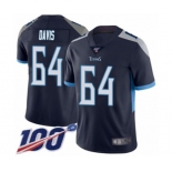 Men's Tennessee Titans #64 Nate Davis Navy Blue Team Color Vapor Untouchable Limited Player 100th Season Football Jersey