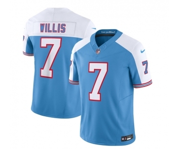 Men's Tennessee Titans #7 Malik Willis Blue White 2023 F.U.S.E. Vapor Limited Throwback Football Stitched Jersey