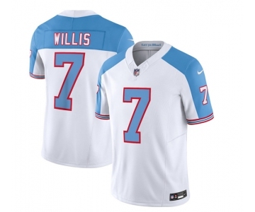 Men's Tennessee Titans #7 Malik Willis White Blue 2023 F.U.S.E. Vapor Limited Throwback Football Stitched Jersey