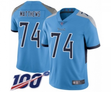 Men's Tennessee Titans #74 Bruce Matthews Light Blue Alternate Vapor Untouchable Limited Player 100th Season Football Jersey