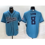 Men's Tennessee Titans #8 Will Levis Blue With Patch Cool Base Stitched Baseball Jersey