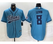 Men's Tennessee Titans #8 Will Levis Blue With Patch Cool Base Stitched Baseball Jersey