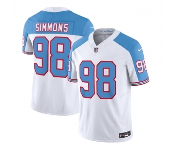 Men's Tennessee Titans #98 Jeffery Simmons White Blue 2023 F.U.S.E. Vapor Limited Throwback Football Stitched Jersey