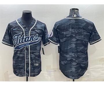 Men's Tennessee Titans Blank Gray Camo With Patch Cool Base Stitched Baseball Jersey