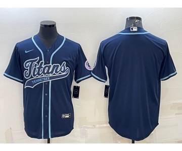 Men's Tennessee Titans Blank Navy With Patch Cool Base Stitched Baseball Jersey